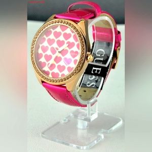 Guess Women's Watch Pink Leather Lovely Hearts